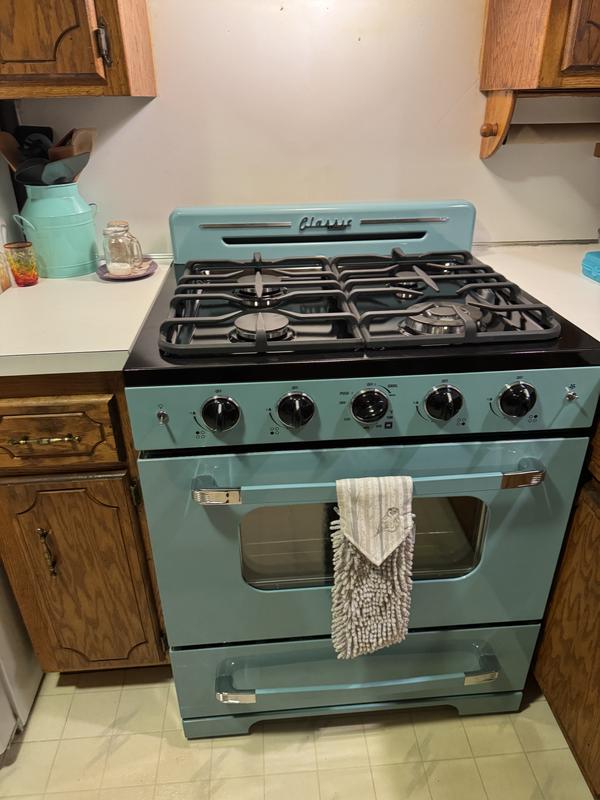 Cuisinière gaz autonome conv. vent. 2,9 pi³ 24 po Classic Retro d'Unique  (UGP-24CR)-Turquoise océan