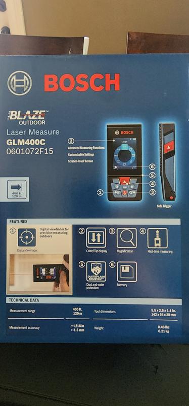 BOSCH GLM400CL Blaze Outdoor - Medidor láser conectado Bluetooth de 400  pies con cámara y batería de iones de litio