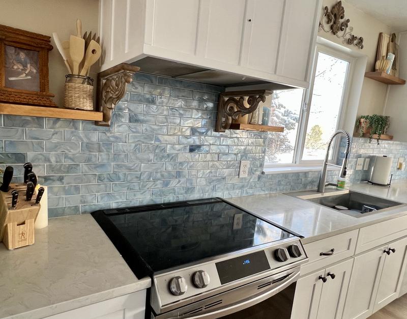 Elida Ceramica Blue 12-in x 12-in Glossy Glass Brick Mosaic Wall Tile