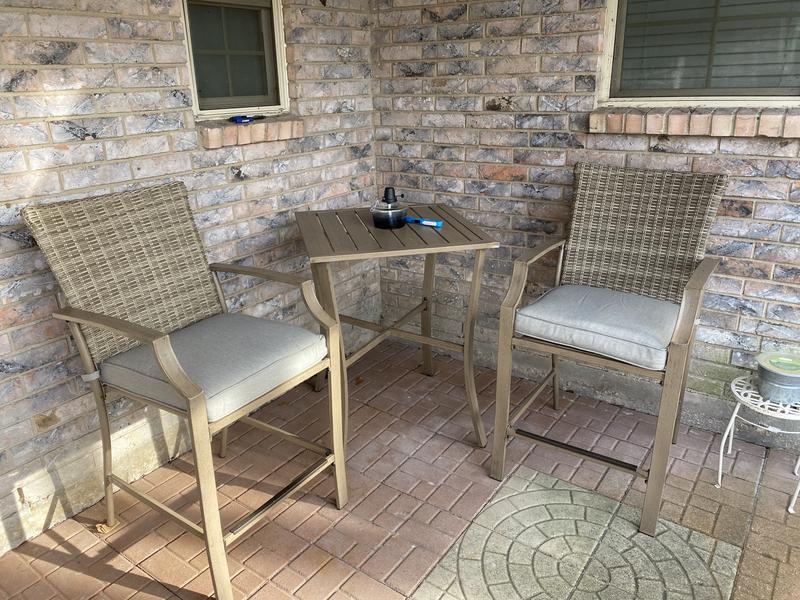 Garden Treasures Oakview Terrace 3 Piece Tan Wicker Bar Height Patio Dining Set Steel Square Table with 2 Tan Cushions Stationary Chairs in the Patio Dining Sets department at Lowes