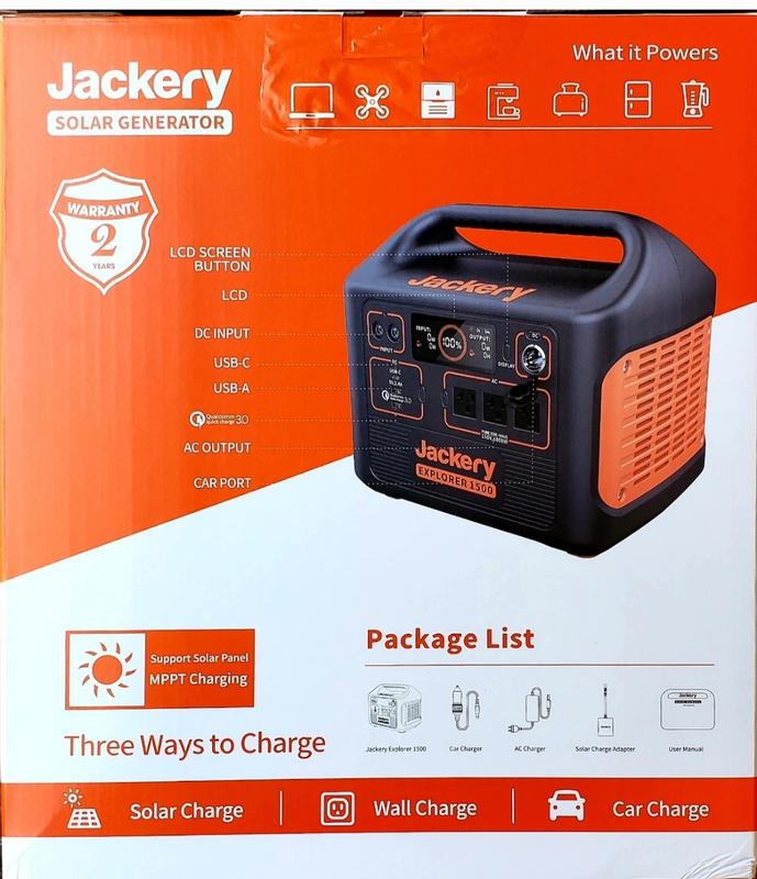 Jackery Explorer 1500 Pro Portable Power Station, Solar Generator with  1512Wh, 2x100W PD Ports, 2H Full Charge, Compatible with SolarSagas, for