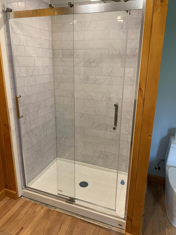 MAAX Revelation Brushed Nickel 56-in to 59-in x 73-in Frameless Bypass  Sliding Shower Door in the Shower Doors department at