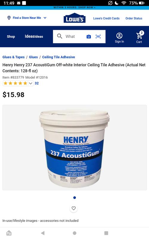 Henry 237 AcoustiGum Off-white Interior Ceiling Tile Adhesive (Actual Net  Contents: 128-fl oz) in the Ceiling Tile Adhesive department at