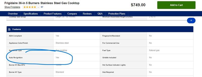 Frigidaire FCCG3627AS 36 Inch Gas Cooktop with 5 Sealed Burners, Continuous  Cast-Iron Grates, Spill Safe® Cooktop, Dishwasher-Safe Burners Caps,  Frigidaire® Fit Promise, Simmer Burner, Quick Boil Burner, and ADA  Compliant: Stainless Steel