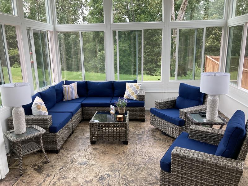 XIZZI Agate Rattan Outdoor Sectional with Blue Cushions and Steel