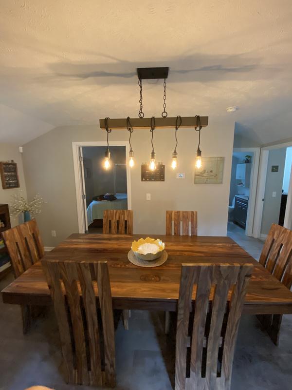 Quoizel Mesquite 5-Light Weathered Black with Faux Aged Walnut Farmhouse Chandelier Quoizel Mesquite 5-Light Weathered Black with Faux Aged Walnut Farmhouse Chandelier