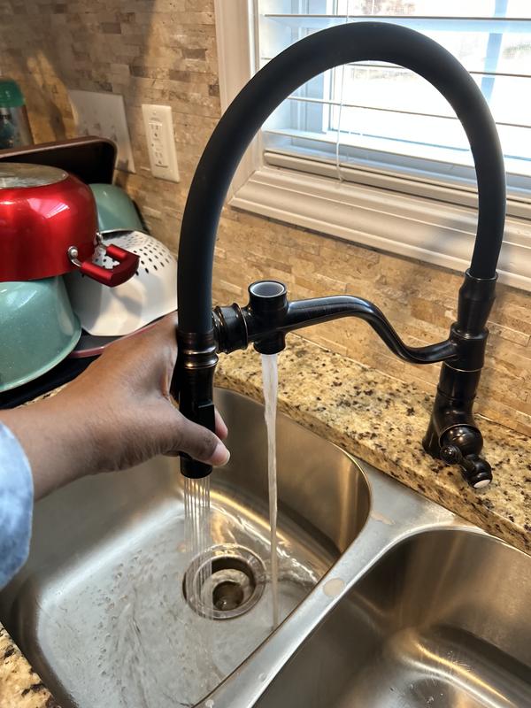 Image showcasing WOWOW Oil Rubbed Bronze Single Handle Kitchen Faucet with Sprayer (Deck ...