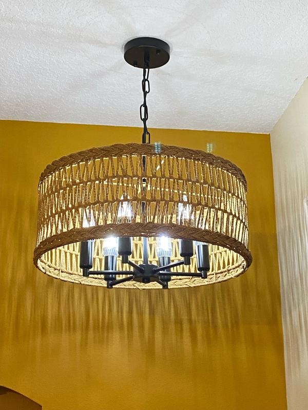LamQee Rattan Chandelier 6-Light Brown Farmhouse Led Cage Chandelier ...
