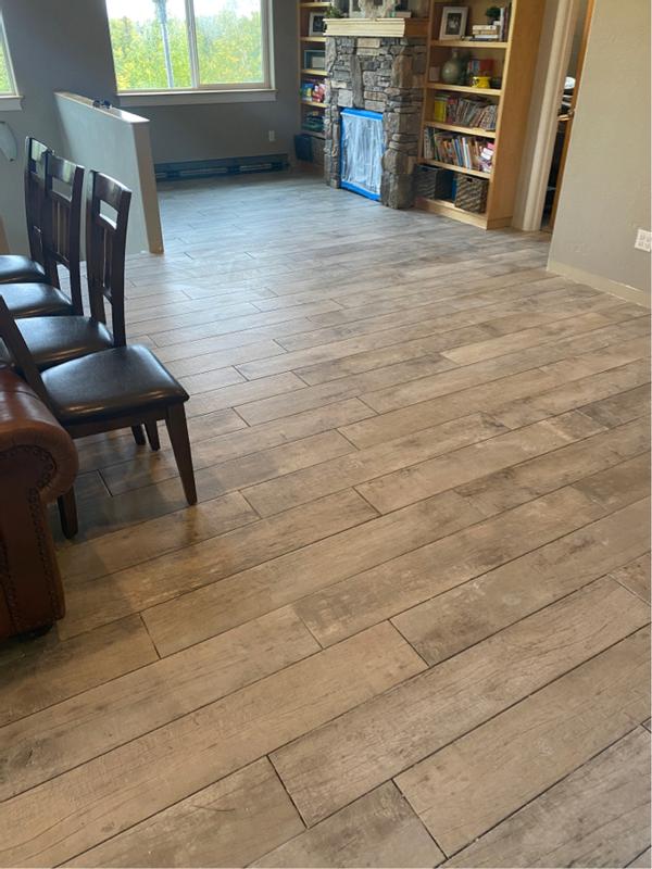 Style Selections Sahalee Natural 8-in x 48-in Glazed Porcelain Wood Look Tile Style Selections Sahalee Natural 8-in x 48-in Glazed Porcelain Wood Look Tile