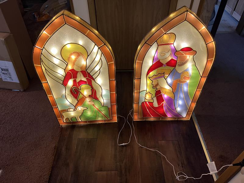 Set of 2 Stained Glass Look Nativity high quality Scene Yard Decoration