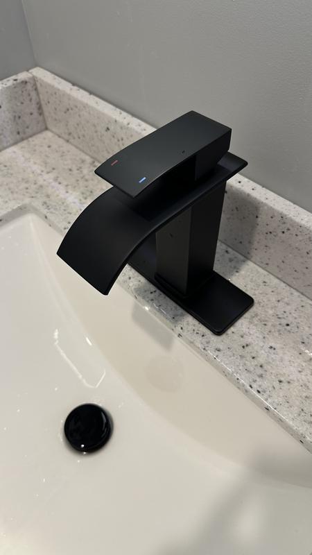 Single Hole 1 Hole 3 Holes Single Handle Bathroom Sink Faucet, Vanity Faucet With 6 Inch Deck Plate, CUPC Waterlines, Matte Black With Pop Up Drain Located In Mission