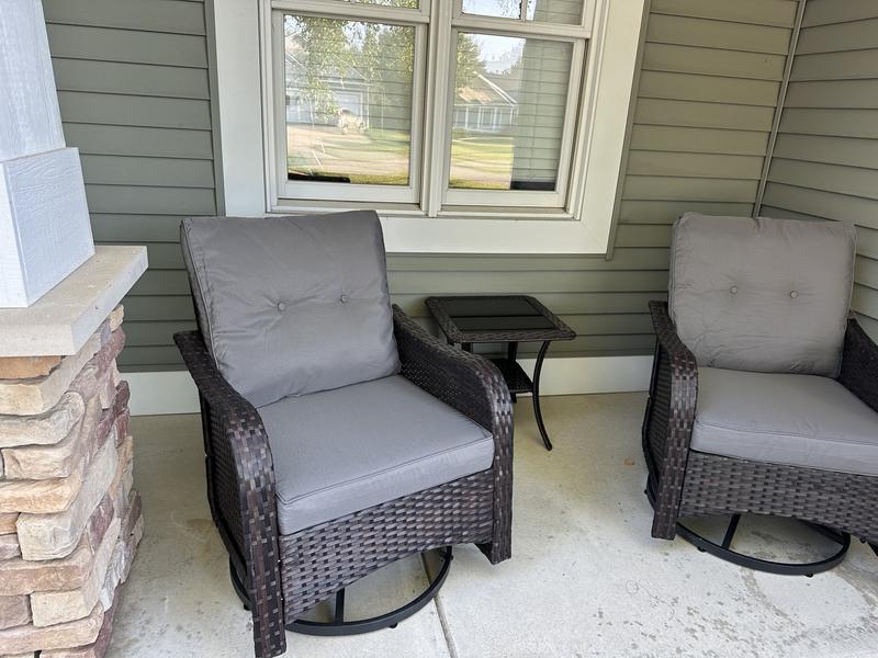 ALAULM Wicker Swivel Rocking Chair Set Set of 2 Wicker Brown Swivel ...