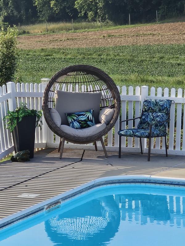 Origin 21 Dunes Wicker Brown Steel Frame Stationary Egg Chair with Navy ...