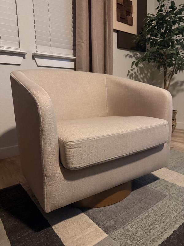 Dreamsidea Swivel Accent Chair with Solid Wood Base - Cotton Linen