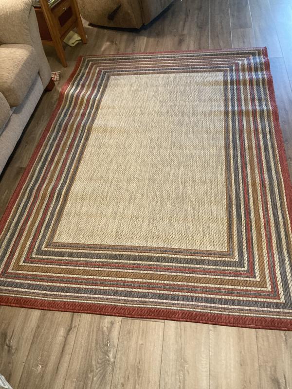 allen + roth Outdoor 5 x 7 Red Indoor/Outdoor Border Mid-century Modern  Area Rug in the Rugs department at