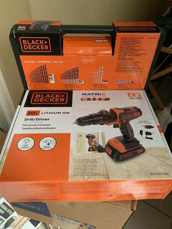 BLACK+DECKER Cordless Drill Combo Kit with Case, 6-Tool with LED Work Light  (BDCDMT1206KITC & BDCF20)