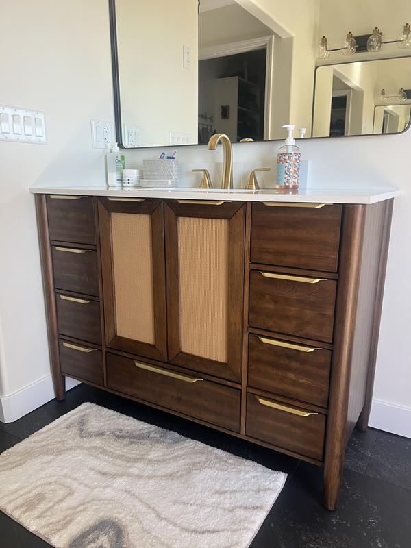 Origin 21 Westmoreland 60-in Walnut Undermount Double Sink Bathroom Vanity with White Engineered Stone Top