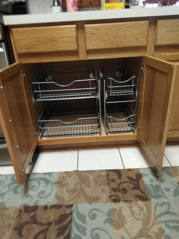 Bentism Pull Out Cabinet Under Sink Organizer 20 x 21 inch Wire Drawer Basket, Size: 20 x 21 x 2.5 inch / 508 x 533 x 63.5 mm, Silver