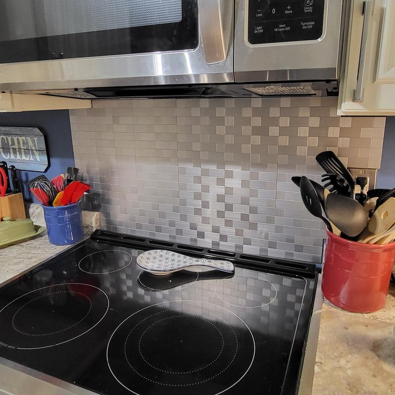 Peel&Stick Mosaics Peel and Stick Stainless-Block 12-in x 12-in Metallic Metal Linear Mosaic Peel & Stick Tile