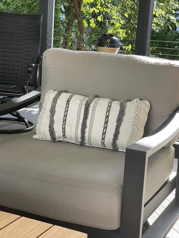 Origin 21 Striped Grey-white Rectangular Lumbar Pillow at