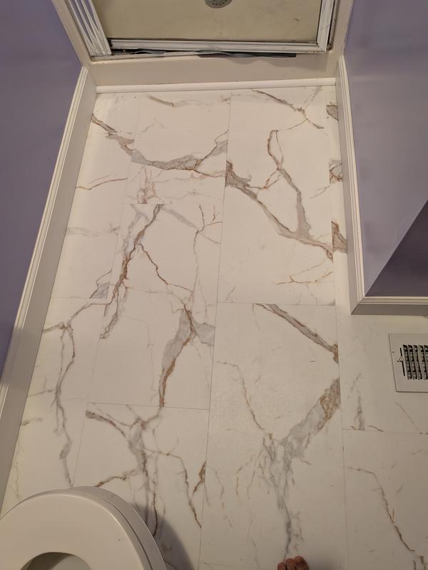 Pergo Marbella Limestone Gray Stone Look 22-mil x 12-in W x 24-in L ...