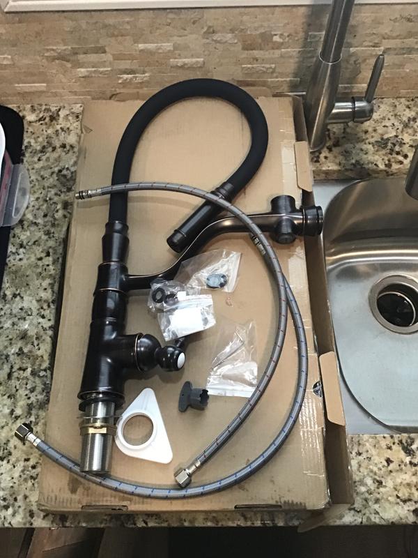 WOWOW Oil Rubbed Bronze Single Handle Kitchen Faucet with Sprayer (Deck ...