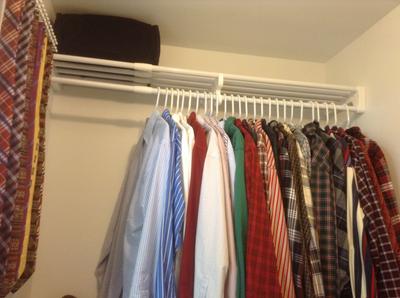 Expandable Closet Shelf & Rod 64 in. W - 118 in. W, White,Mounts to 2 Side  Walls (NO End Brackets), Wire, Closet System