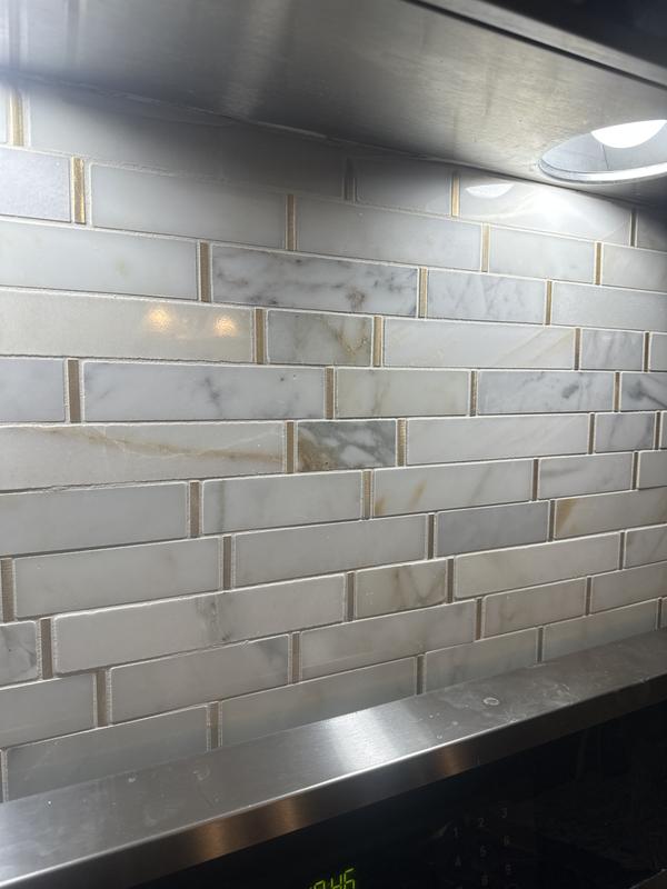 GBI Tile & Stone Inc. Mattone Calacatta, White 12-in x 12-in Polished Natural Stone Marble Linear Floor and Wall Tile (0.97-sq. ft/ Piece)