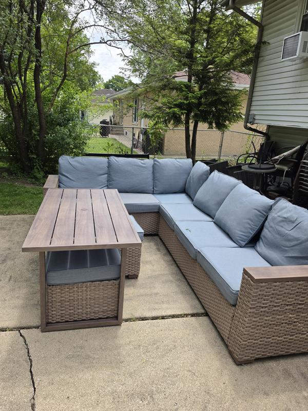 allen + roth Rowen Rattan Outdoor Sectional with Beige Cushions and ...
