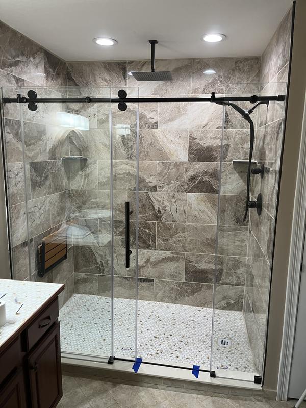 60 W X 76 H Inch Frameless Sliding Shower Door, Matte Black