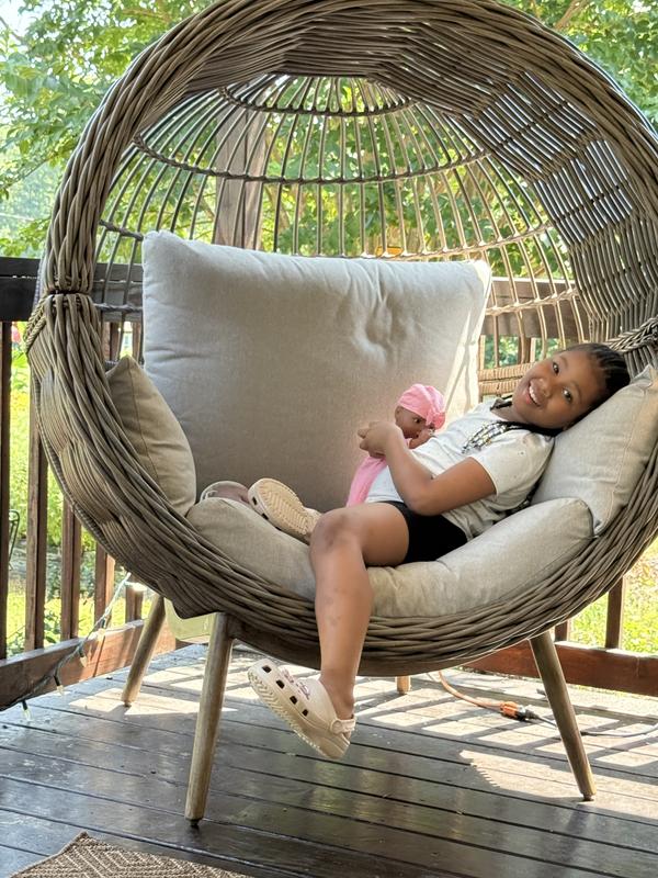 Origin 21 Dunes Wicker Brown Steel Frame Stationary Egg Chair with Tan ...