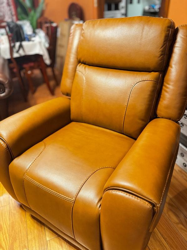 Circle 55 Navy Leather Upholstered Powered Reclining Stationary ...