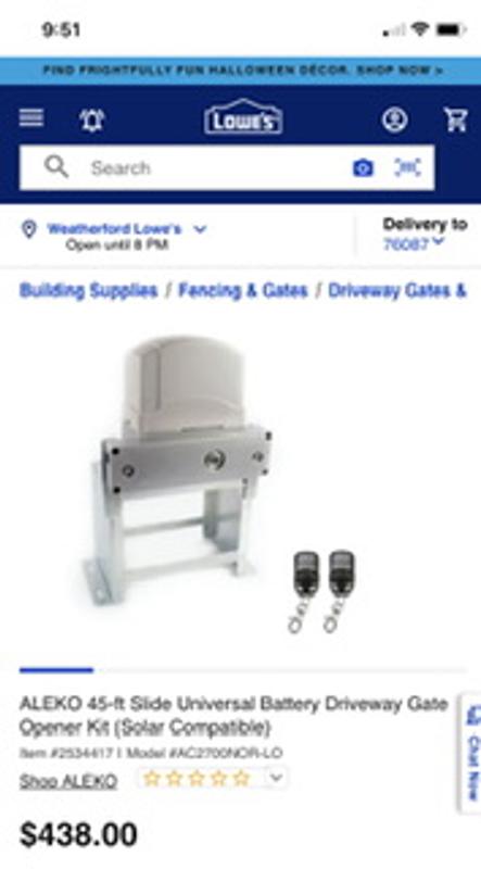 ALEKO 40-ft Slide Universal Battery Driveway Gate Opener Kit (Solar Compatible)