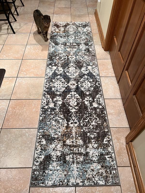 allen + roth with STAINMASTER Damask Abstract 2 X 8 (ft) Smokey Gray ...