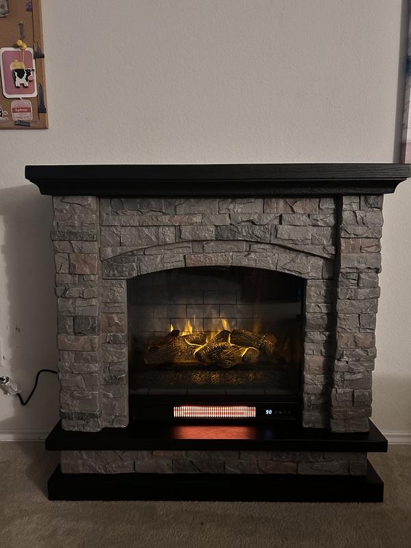 allen + roth 43.5-in W Stacked Faux Sandstone with Coffee Oak Infrared  Quartz Electric Fireplace in the Electric Fireplaces department at