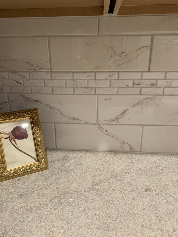 American Olean Marble Manor Calacatta 12-in x 12-in Glossy Ceramic Marble Brick Wall Tile (0.88-sq. ft/ Piece)