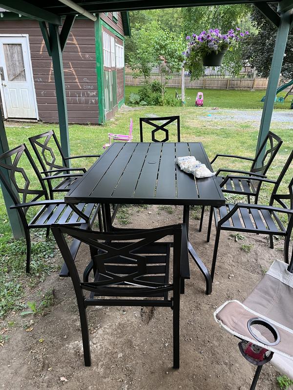 Nuu Garden Black Iron 7 Piece Patio Dining Set with Rectangle