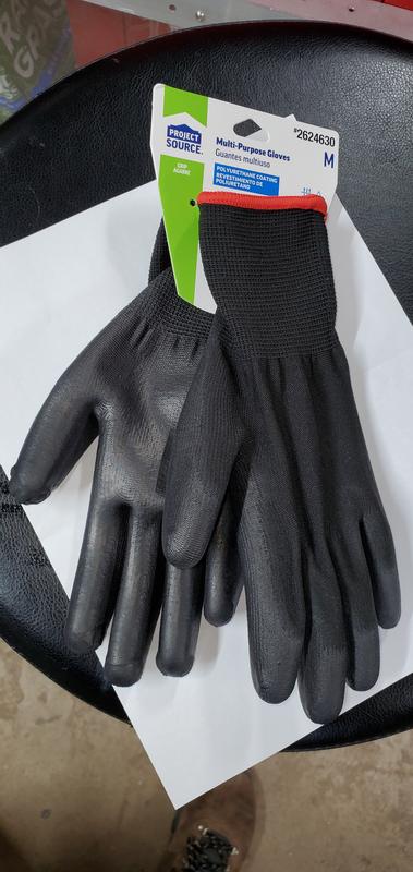 Project Source Large Black Polyurethane Dipped Polyester Gloves, (3-Pairs)  in the Work Gloves department at