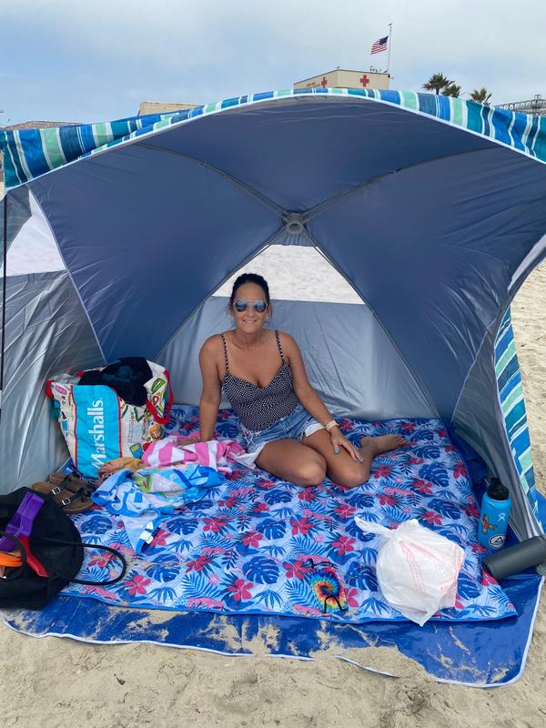 Beach Tent Nautical Blue Beach Shade UPF50+ Beach Shelter Sun