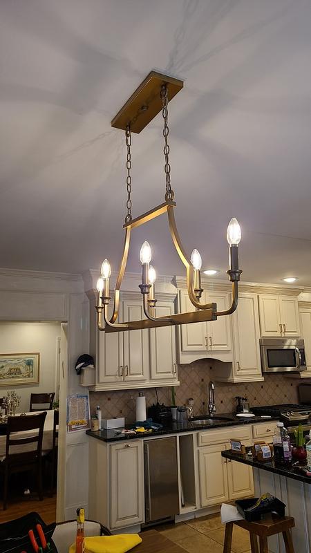 Progress Lighting Myerly 6-Light Weathered Brass Modern/Contemporary Linear Large Hanging Kitchen Island Light