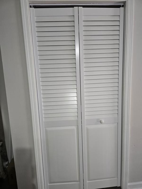 Pinecroft 30-in x 80-in White Louver Hollow core Prefinished PVC
