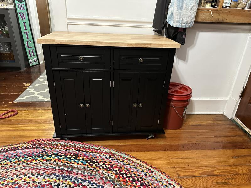 Bybafun White Mdf Base with Wood Top Rolling Kitchen Cart (17.5-in x 43.7-in x 32.5-in)