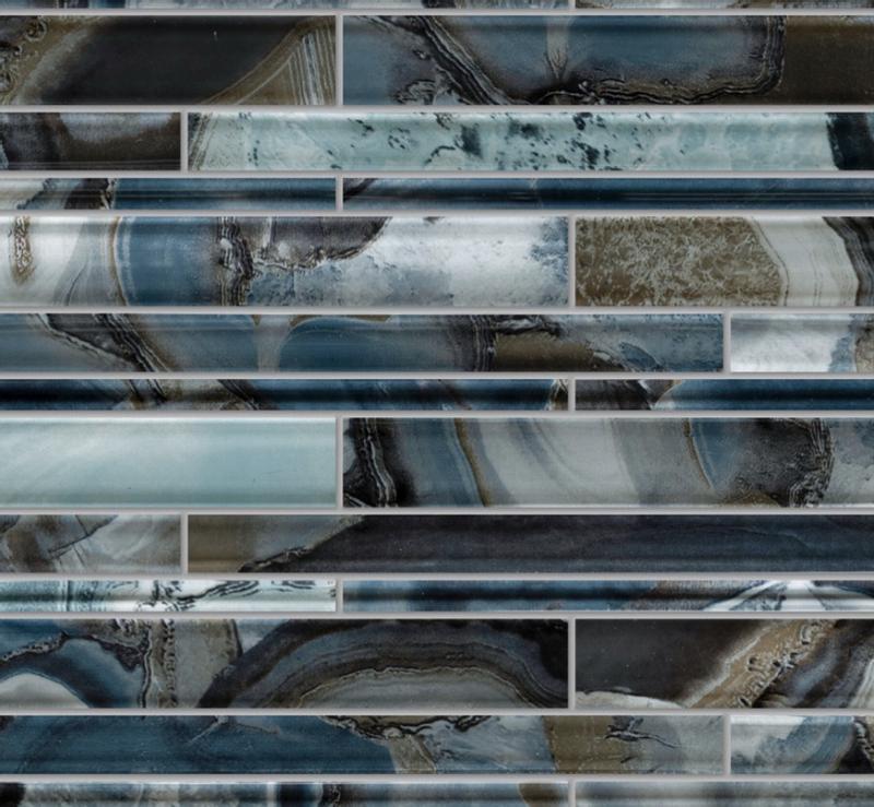 Satori Polaris Ocean 12-in x 12-in Glossy Glass Subway Linear
