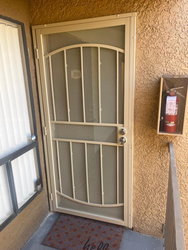 Gatehouse Gibraltar 36-in x 96-in Silverado Steel Surface Mount Security Door with Black Screen Gatehouse Gibraltar 36-in x 96-in Silverado Steel Surface Mount Security Door with Black Screen