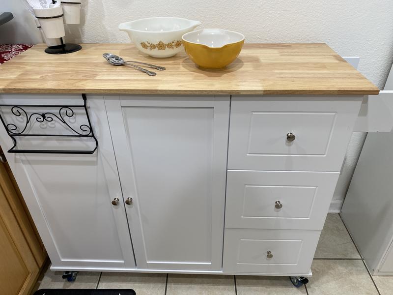 Bybafun Blue Mdf Base with Wood Top Rolling Kitchen Cart (29.5-in x 52.76-in x 36.81-in)