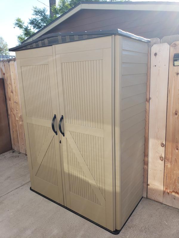  Rubbermaid Large Vertical Resin Weather Resistant Outdoor  Storage Shed, 4.5 x 2.5 ft.,Sandstone/Olive Steel, for Garden/Backyard/Home/Pool  : Storage Sheds Vinyl : Patio, Lawn & Garden