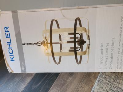 Kichler Gartin 5-Light Galvanized Steel with Distressed Antique White Vintage Drum Medium Hanging Pendant Light