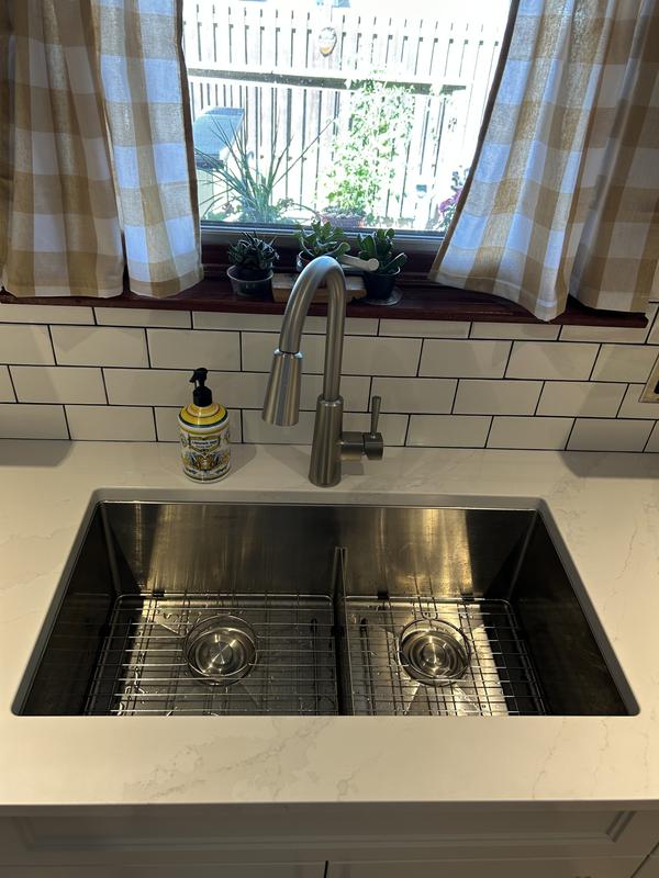 32 Inch Slim Low Divider Double Bowl Undermount Stainless Steel Kitchen Sink