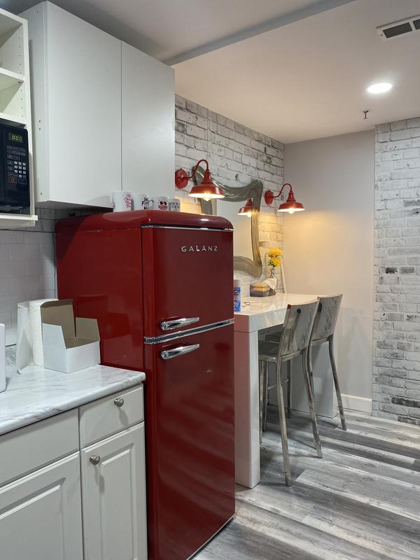 Galanz Retro Top Freezer Refrigerator With Dual Door True Freezer, Frost Free In Red GLR10TRDEFR