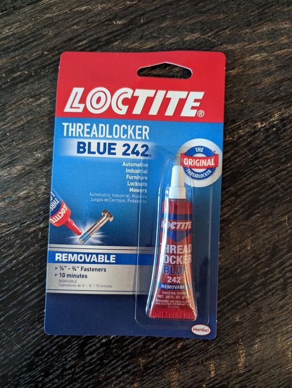  Loctite Threadlocker Blue 242 - Removable Thread Lock Glue for  Nuts, Bolts, & Fasteners, Medium Strength Screw Glue to Prevent Loosening &  Corrosion - 6 ml, 1 Pack : Automotive